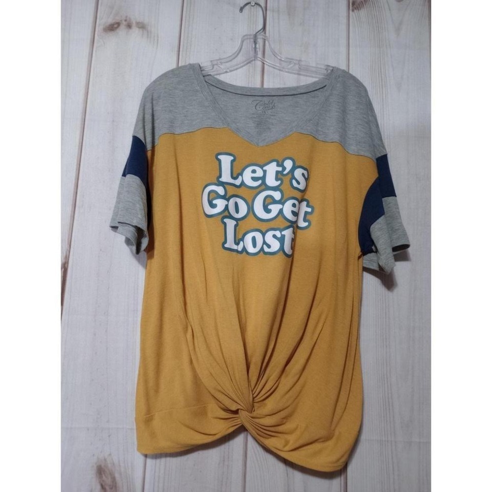 Lets Get Lost Shirt Ladies Ix Gold Gray Short Sleeve VNeck